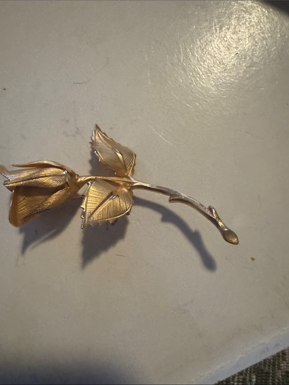 Delicate Gold Rose Stem Brooch for Women
